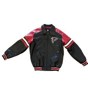 NFL Bomber Jacket Medium Black Faux Leather Atlanta Falcons Midweight Sporty